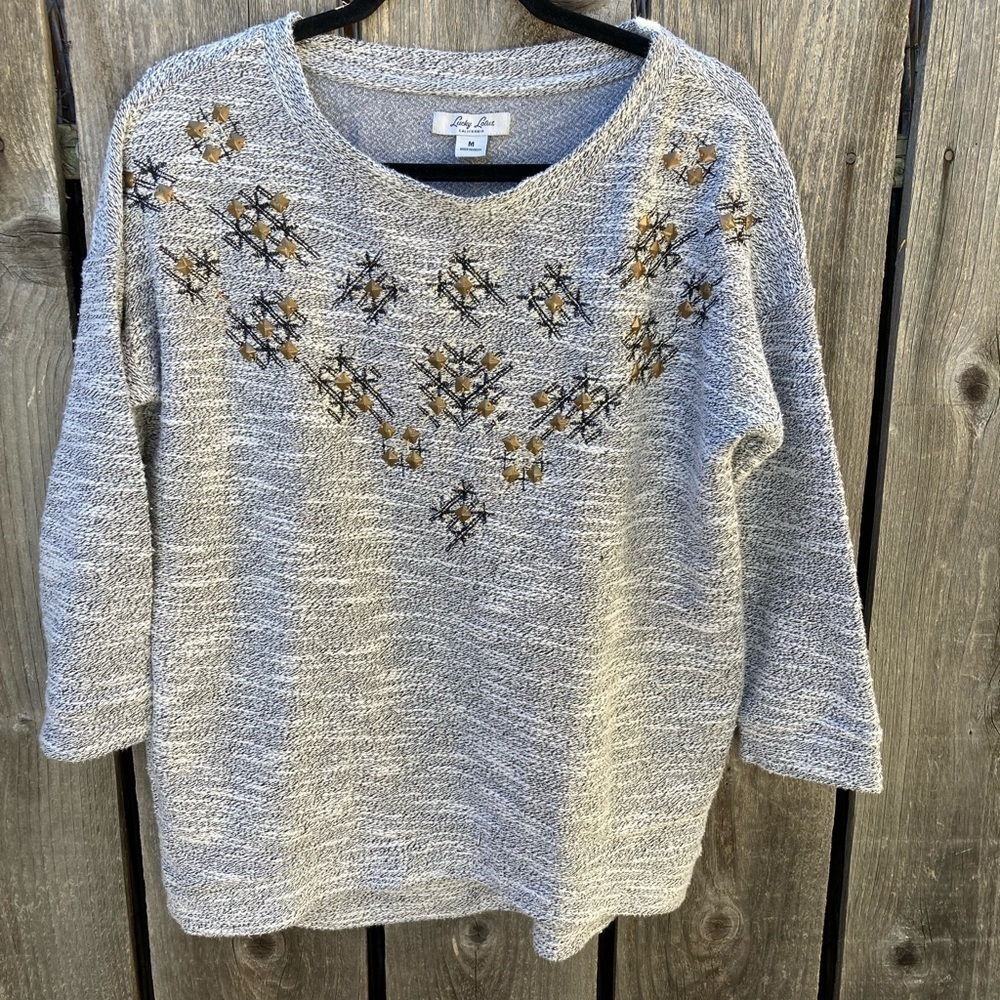 Women's Lucky Lotus Lucky‎ Brand Gray Boat Neck Sweater M Cotton Blend RN80318